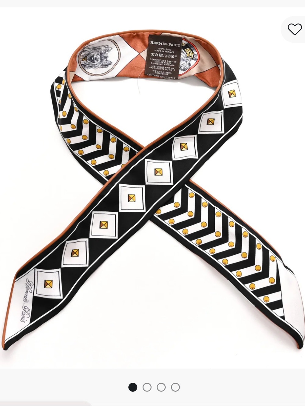 Hermes set of 2 NEW Silk Twillies - Black, White & Caramel- colliers et chiens